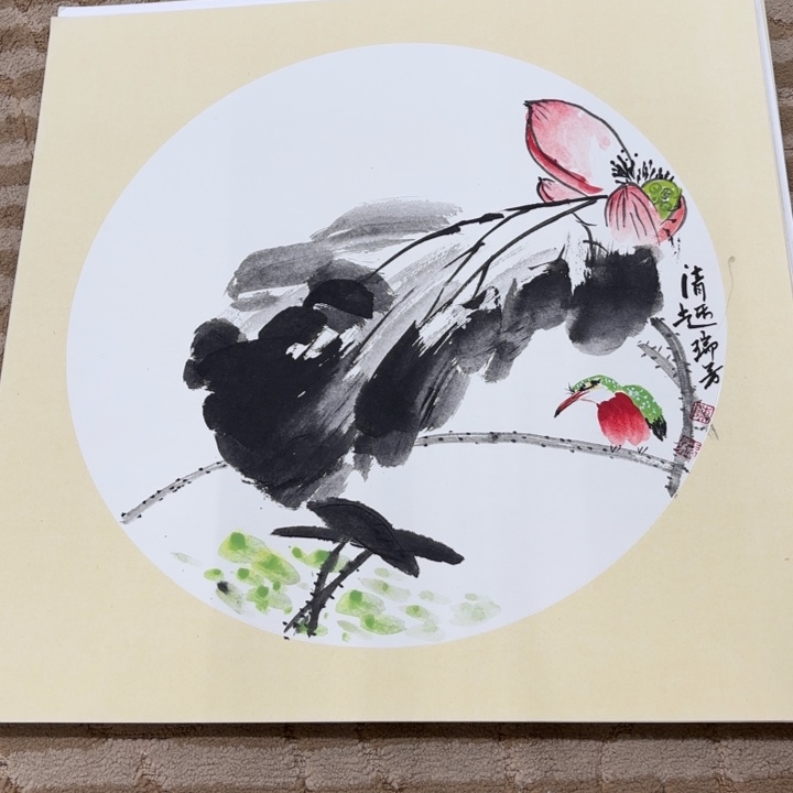 国画花鸟的翅膀和羽毛的