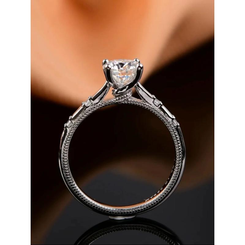925银莫桑石戒指 ［海棠］S925银 镀 18k D色莫桑钻戒1ct-2ct