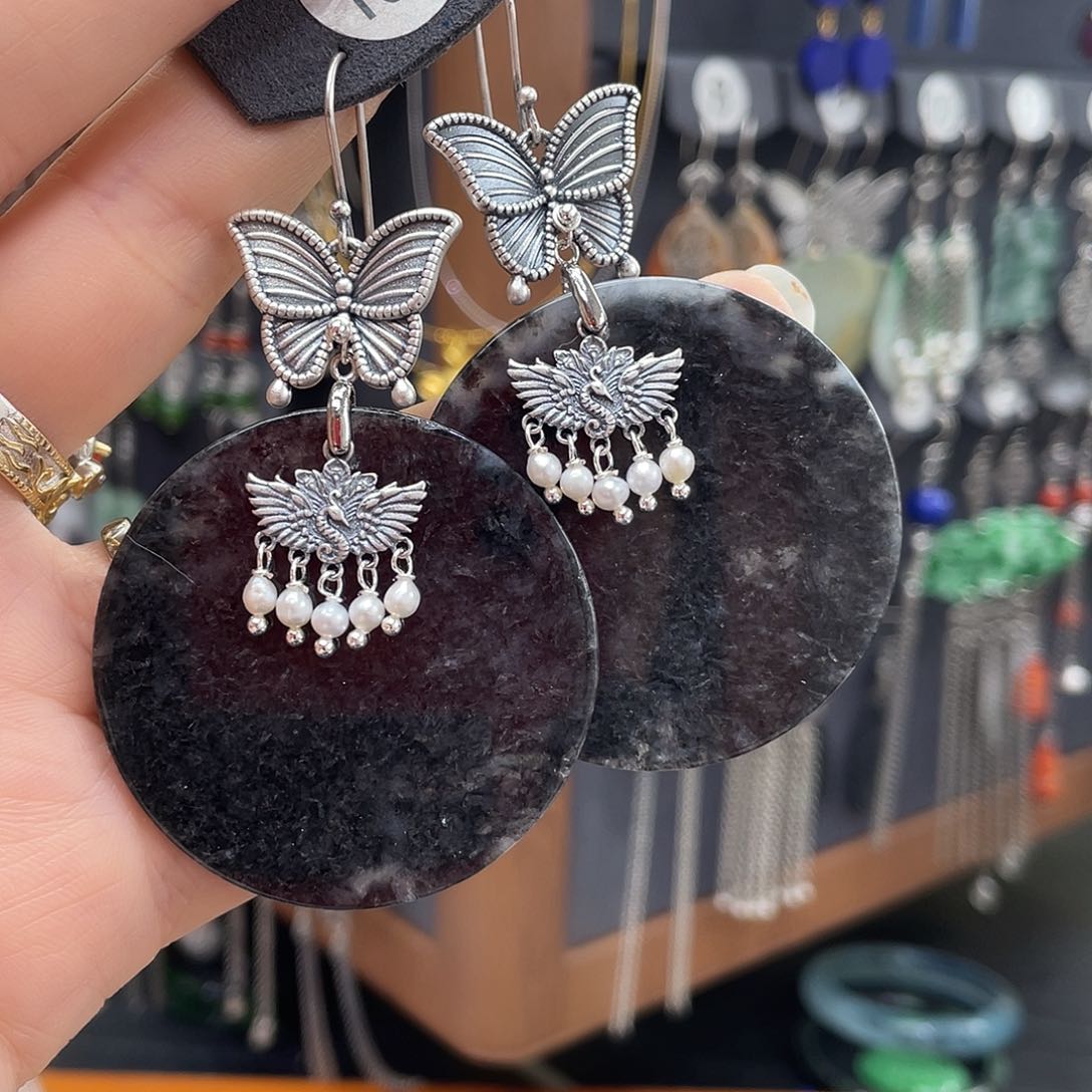 翡翠耳饰银S925镶嵌灵****?858ujkhhhh