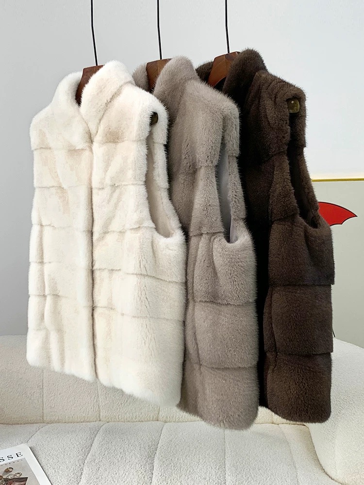 （5605）2025外穿进口紫金短二天鹅绒水貂女装马甲女秋冬新款60长