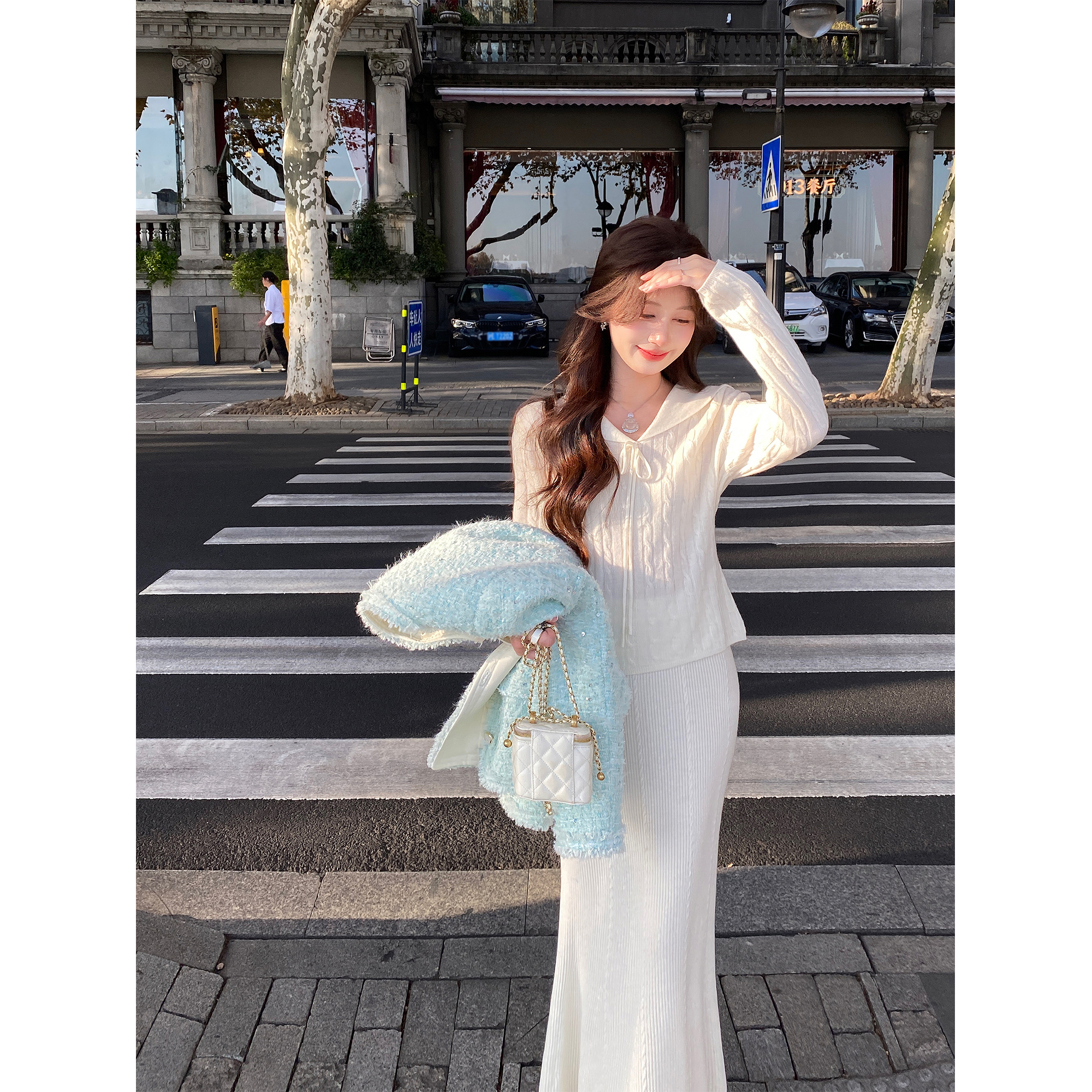 GA盈瓷【海军少女】冬季纯羊毛海军领针织上衣女24FW1277