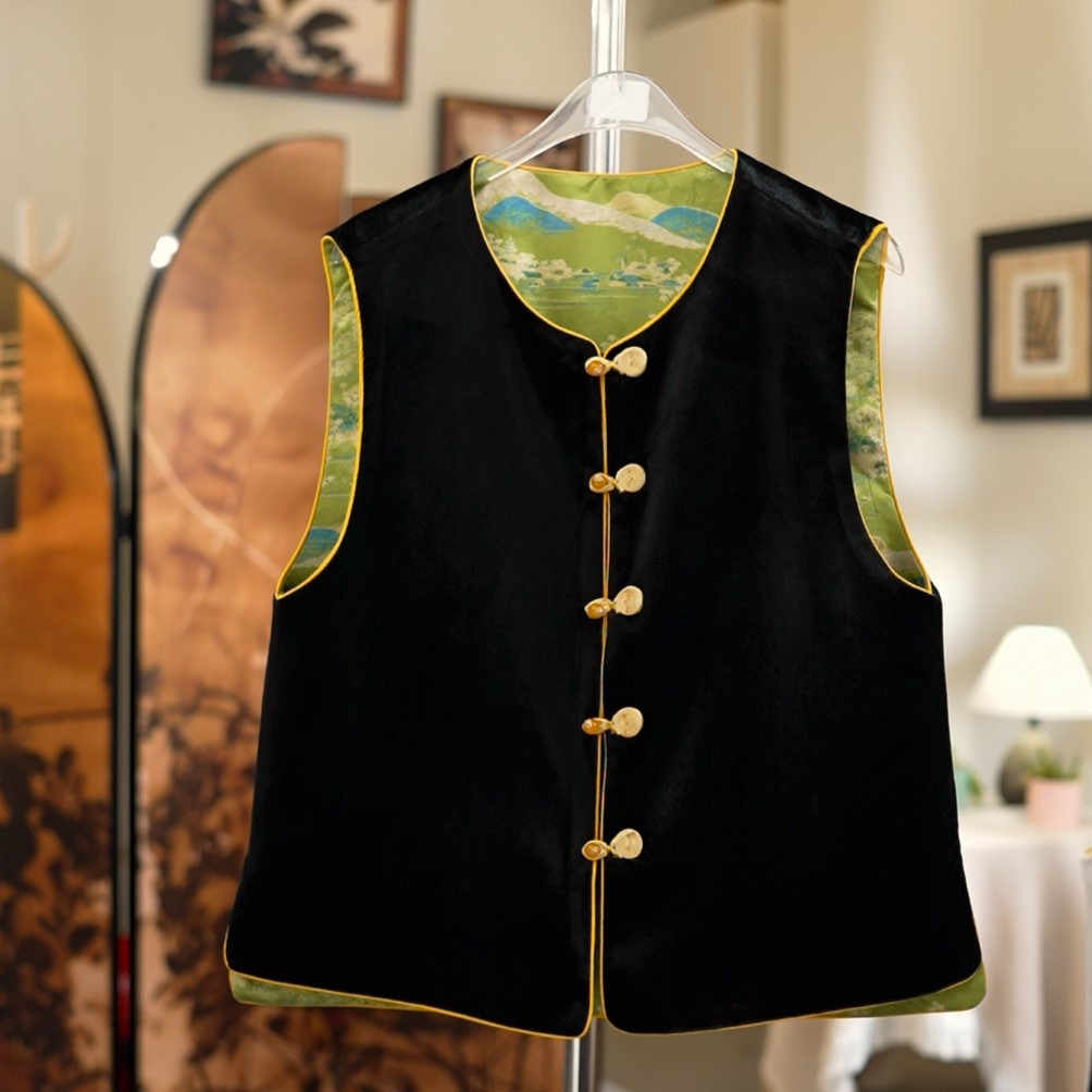 【青山绿水】轻奢新中式国风百搭秋季新款双面双穿马甲