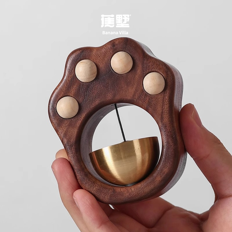 猫爪风铃黑胡桃木吸门式门铃黄铜铃铛冰箱贴挂件入户乔迁门挂可爱