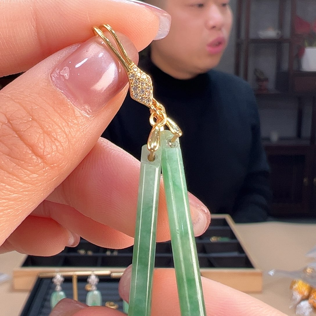 翡翠耳饰银S925镶嵌耳环9