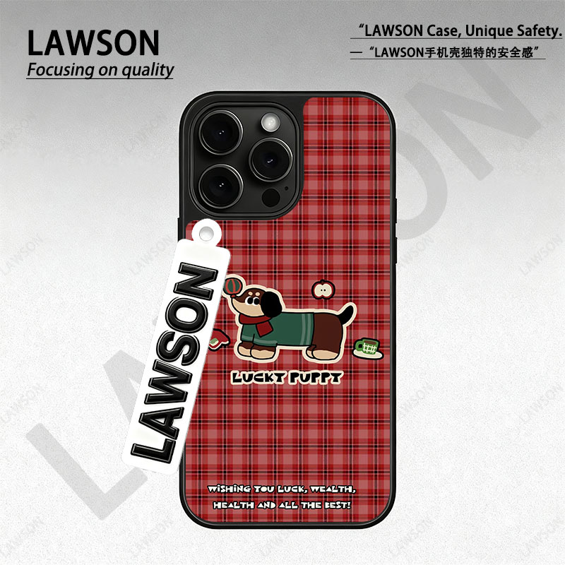 格子小狗磨砂磁吸黑边苹果17promax/16/15华为小米防摔防汗手机壳