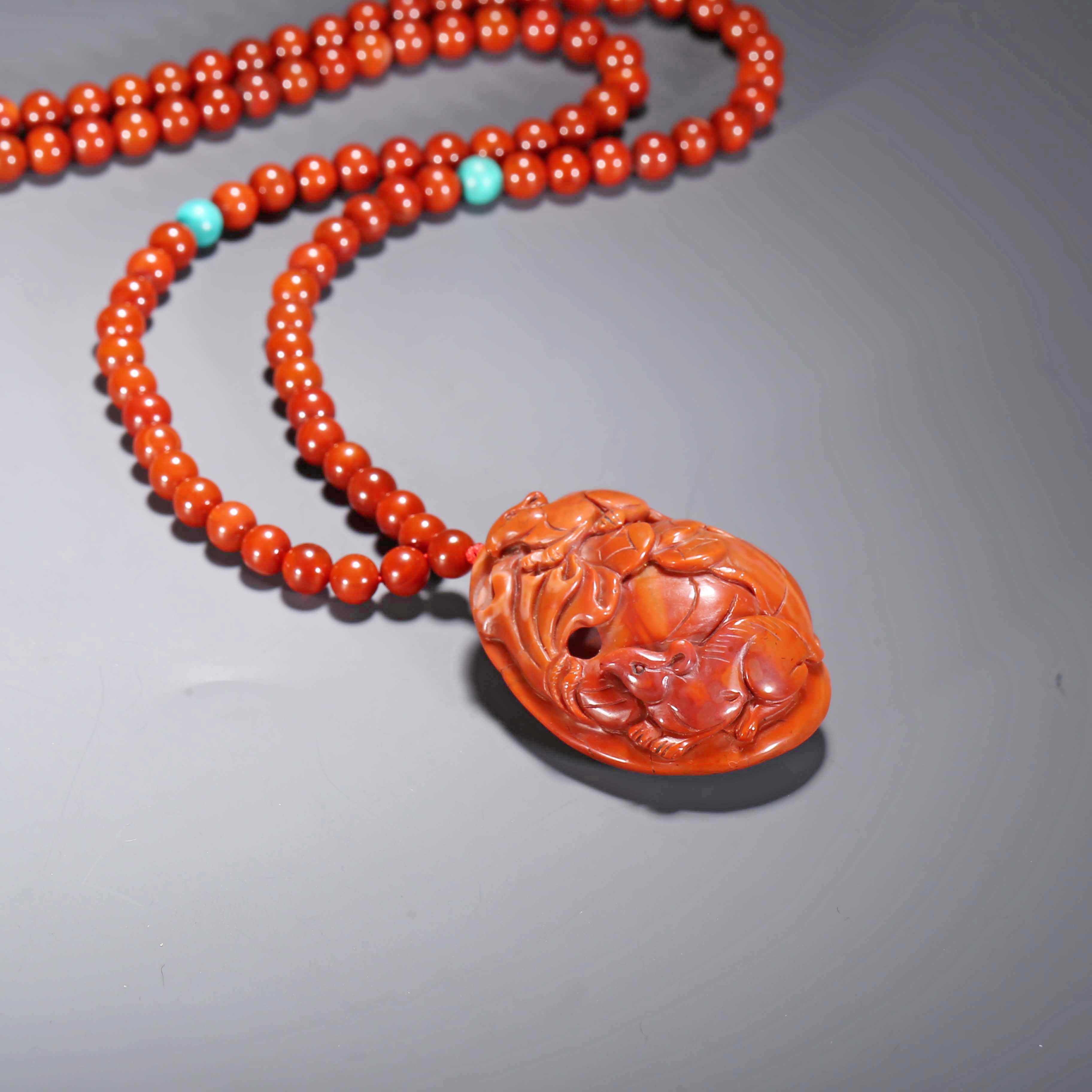 【济文阁】JZYM20121818民国 浮雕南红玛瑙吊坠