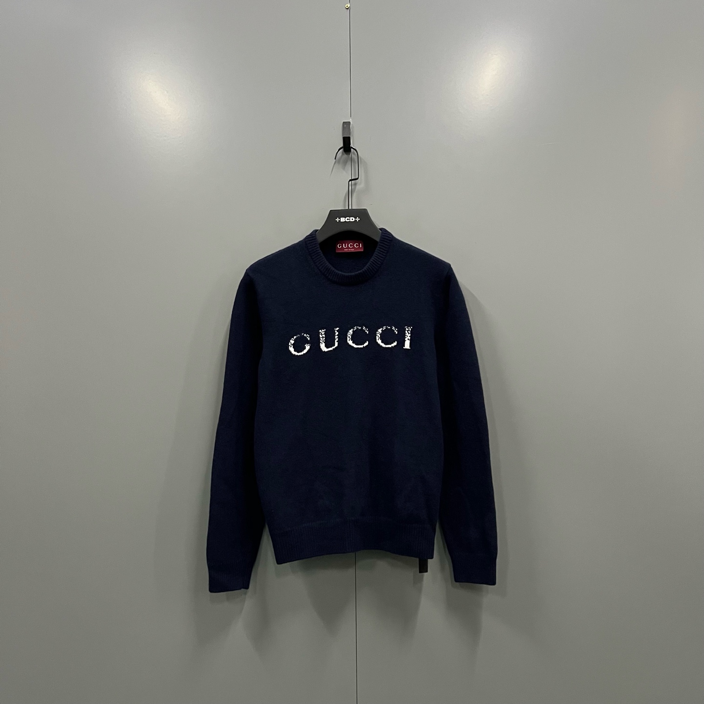 99新 GUCCI/古驰 h92 藏青色嵌花羊毛衫 M码 608320