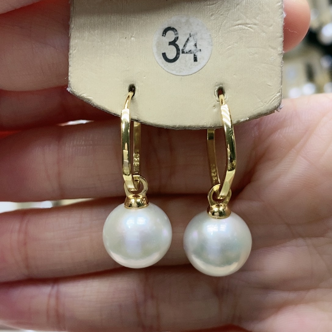 淡水珍珠耳饰银S925镀金镶嵌