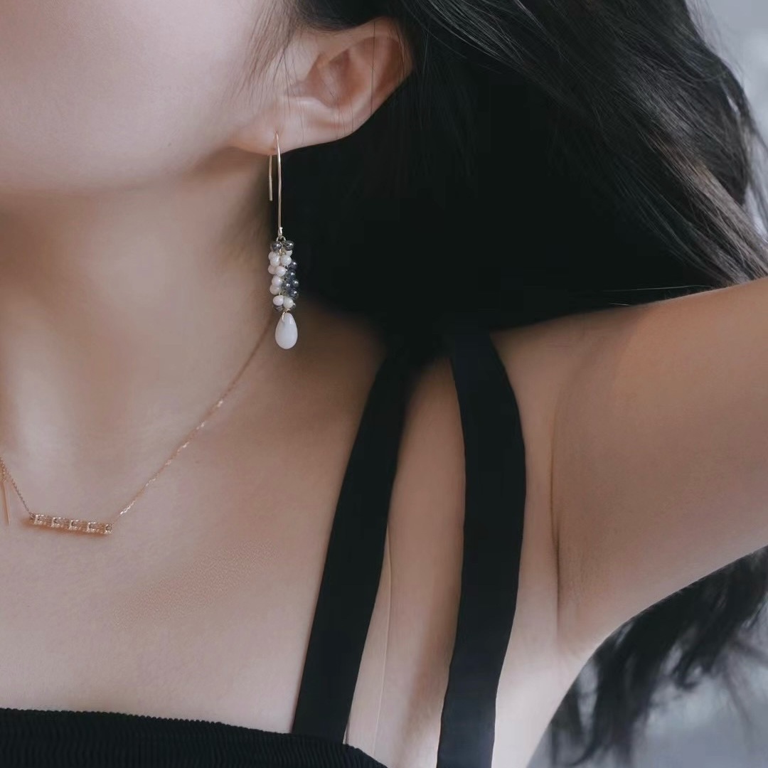 合金贝壳耳饰 Dust 無尘手作饰品 灰白色系耳钩耳环气质简约款