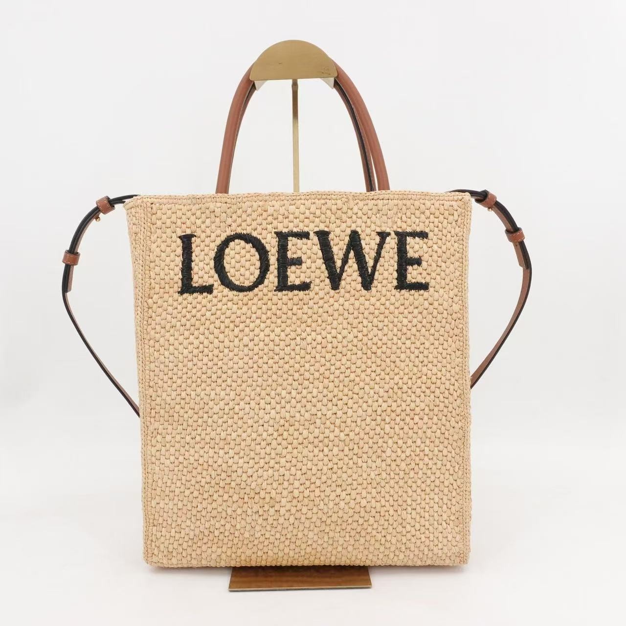 95新 LOEWE/罗意威 GGS丨罗意威tote包草拼皮金扣/10042221