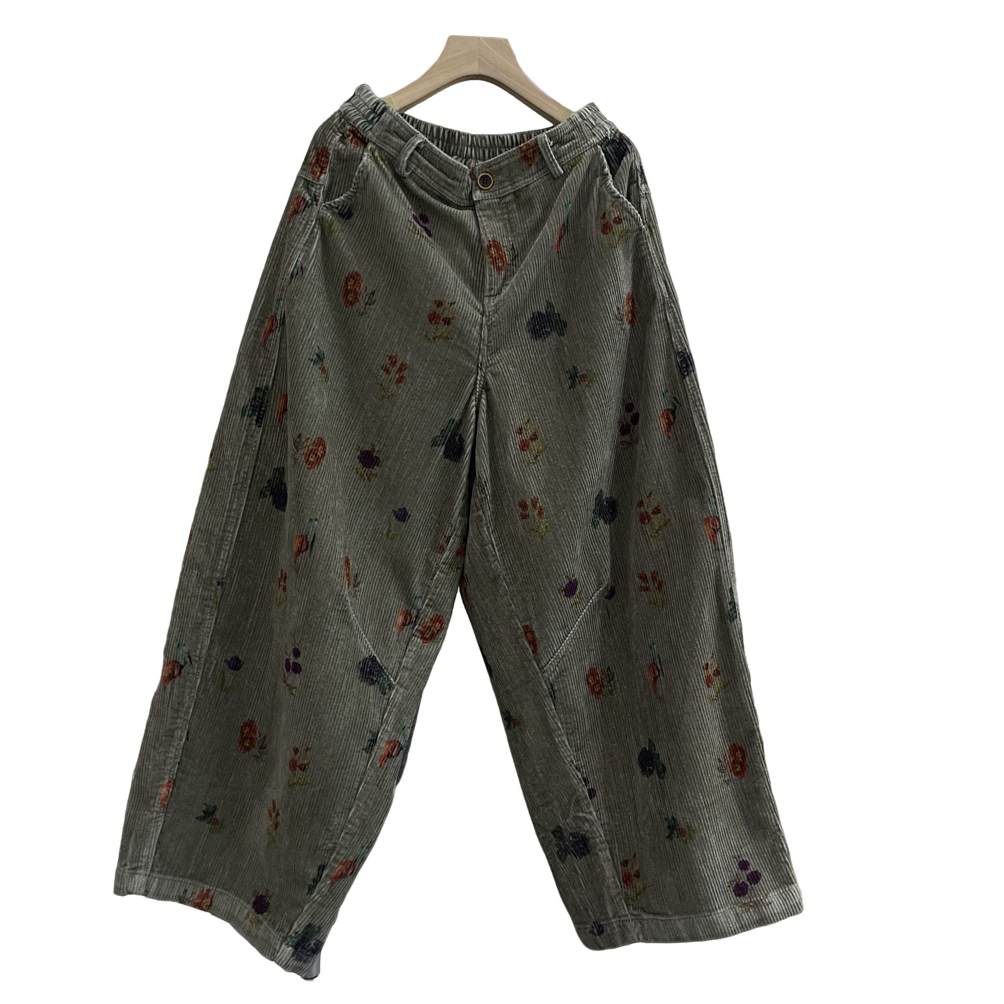 女款秋季时尚印花休闲灯芯绒哈伦阔腿弯刀奶奶裤