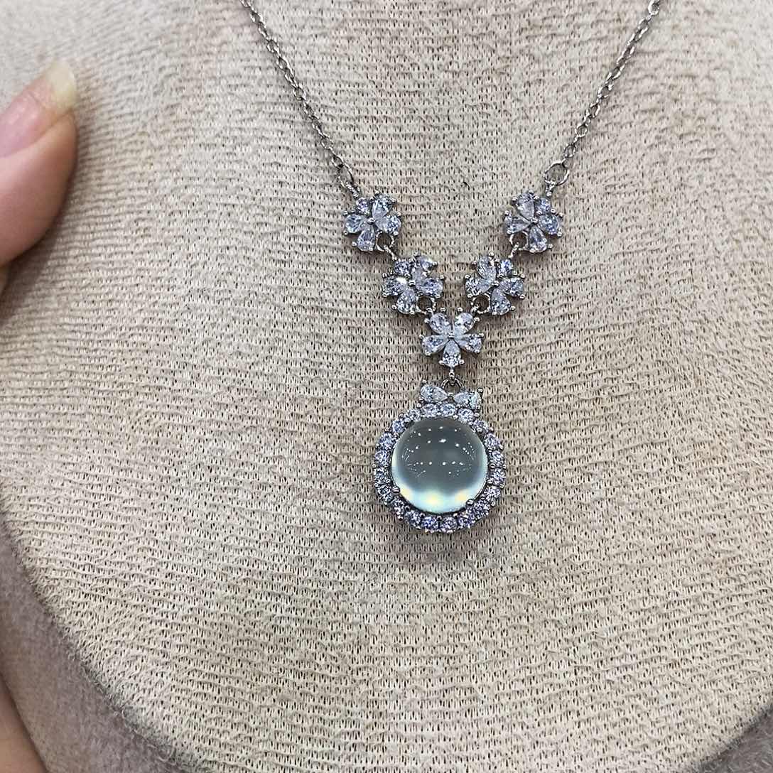 蛇纹石玉银S925镶嵌颈饰