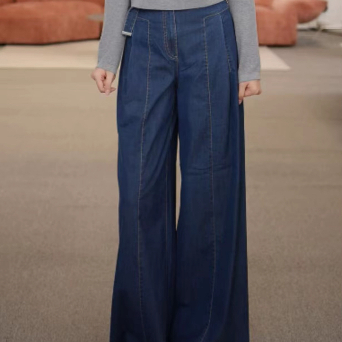 limil/丽米儿新款藏青色阔腿长裤9100091