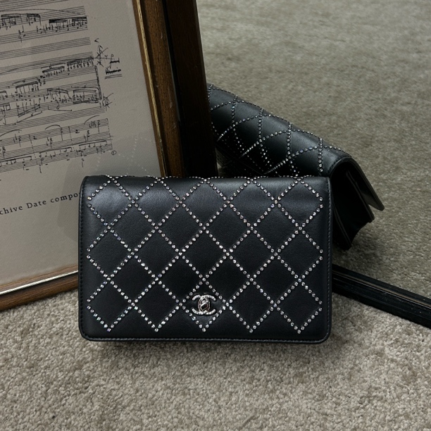 99新 Chanel/香奈儿 20C黑银带钻woc斜挎包