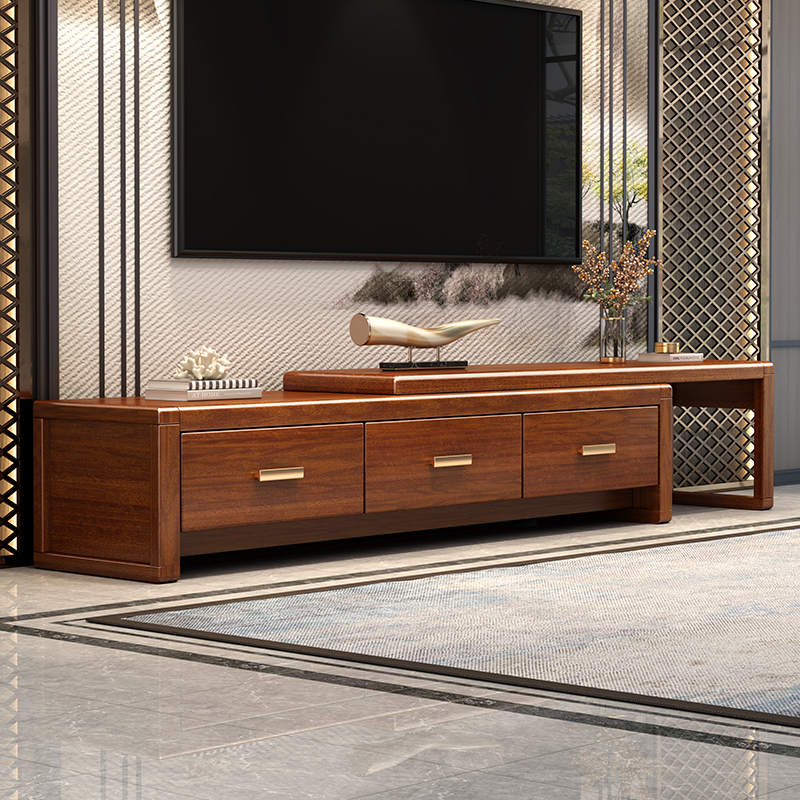 【佛山工厂】实木新中式电视柜落地胡桃木电视机柜通体落地式高款