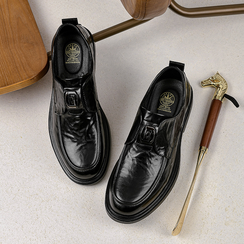 1722皮鞋男商务一脚蹬套脚时尚百搭男士休闲潮流软底英伦高端鞋子