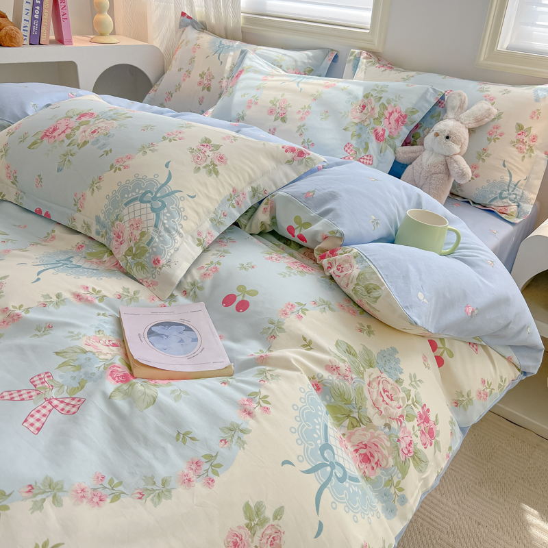 100% 全棉 纯棉 小清新 床裙款 印花 床上四件套