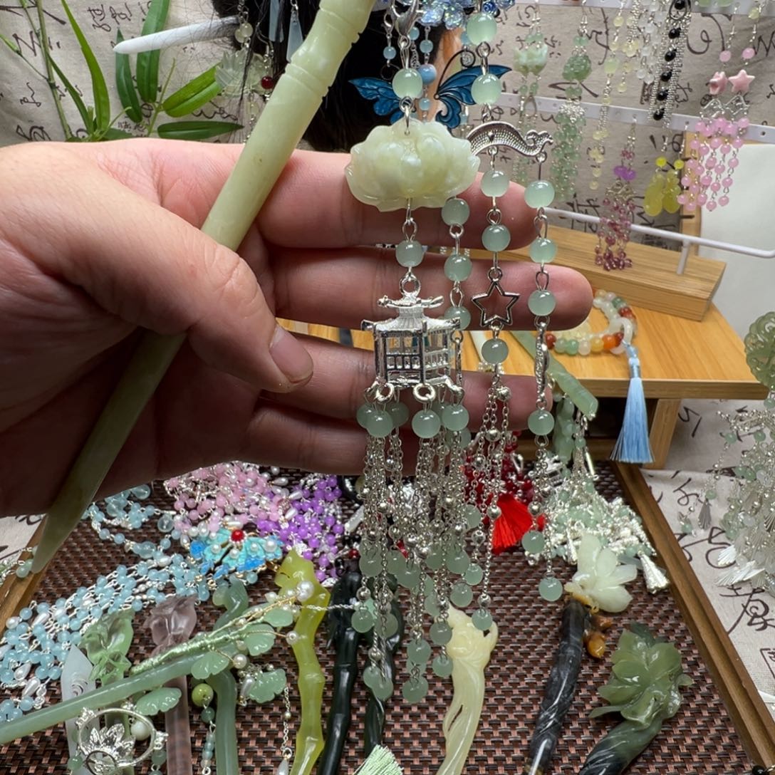 蛇纹石玉合金发饰