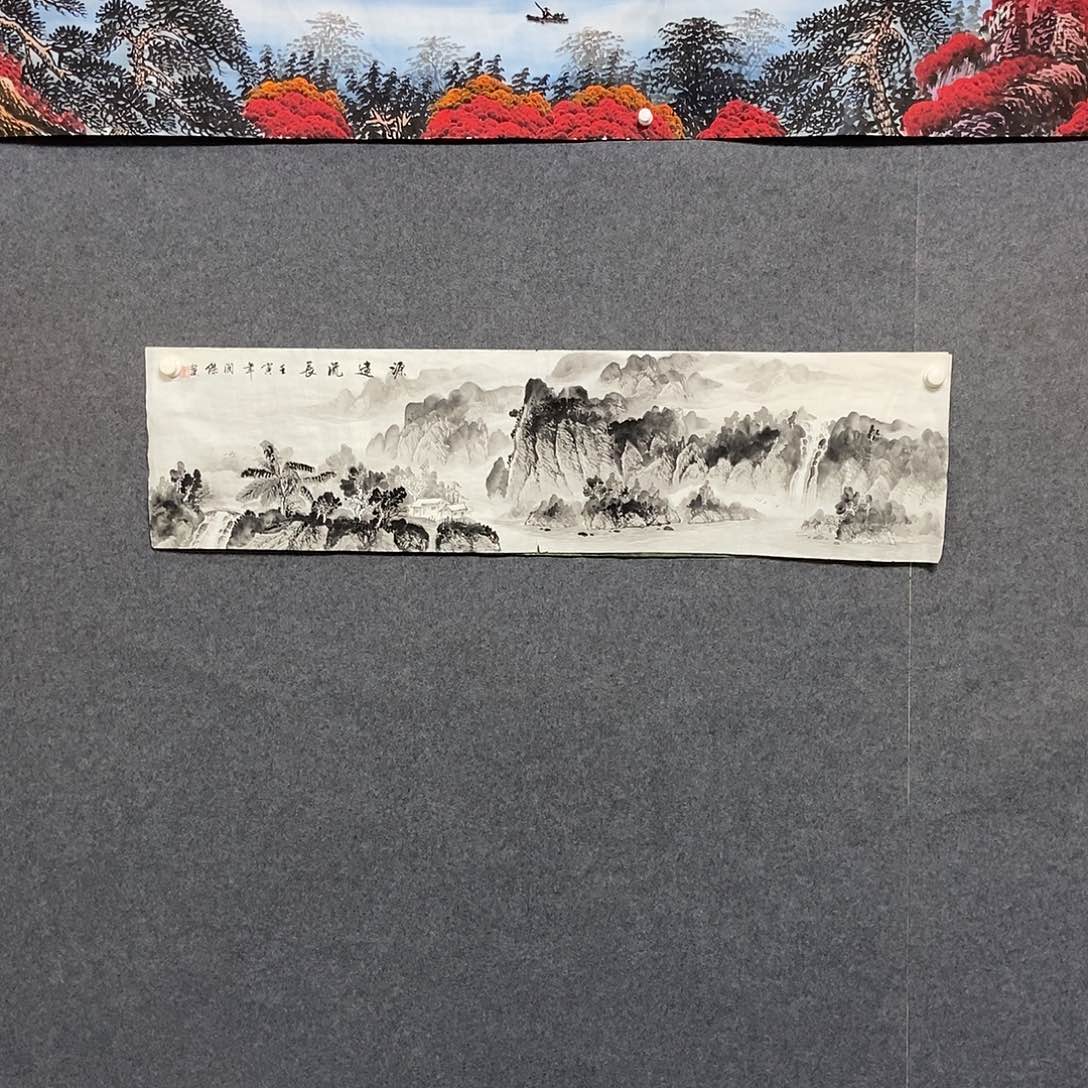 国画四尺对开山水一副