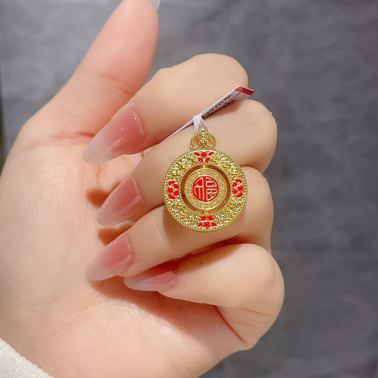 足金999 黄金首饰 5D莫桑福钱圆盘吊坠【赠绳子】古法 时尚