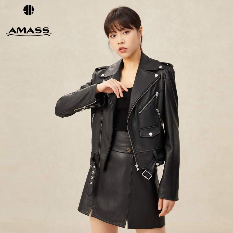 阿玛施AMASS新款女装百搭新款翻驳领短款修身长袖夹克5400740