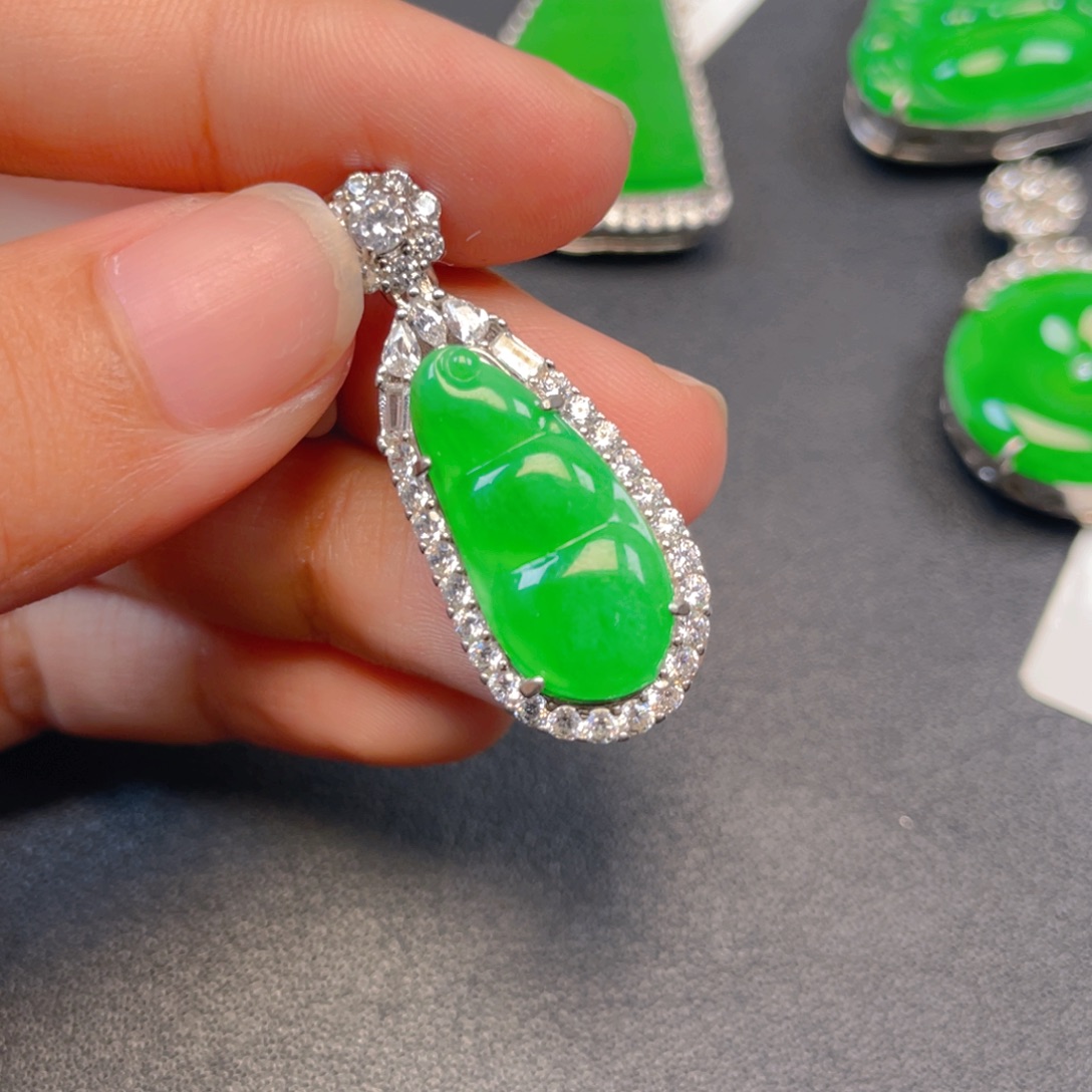 吊坠(不含链)银S925镶嵌翡翠