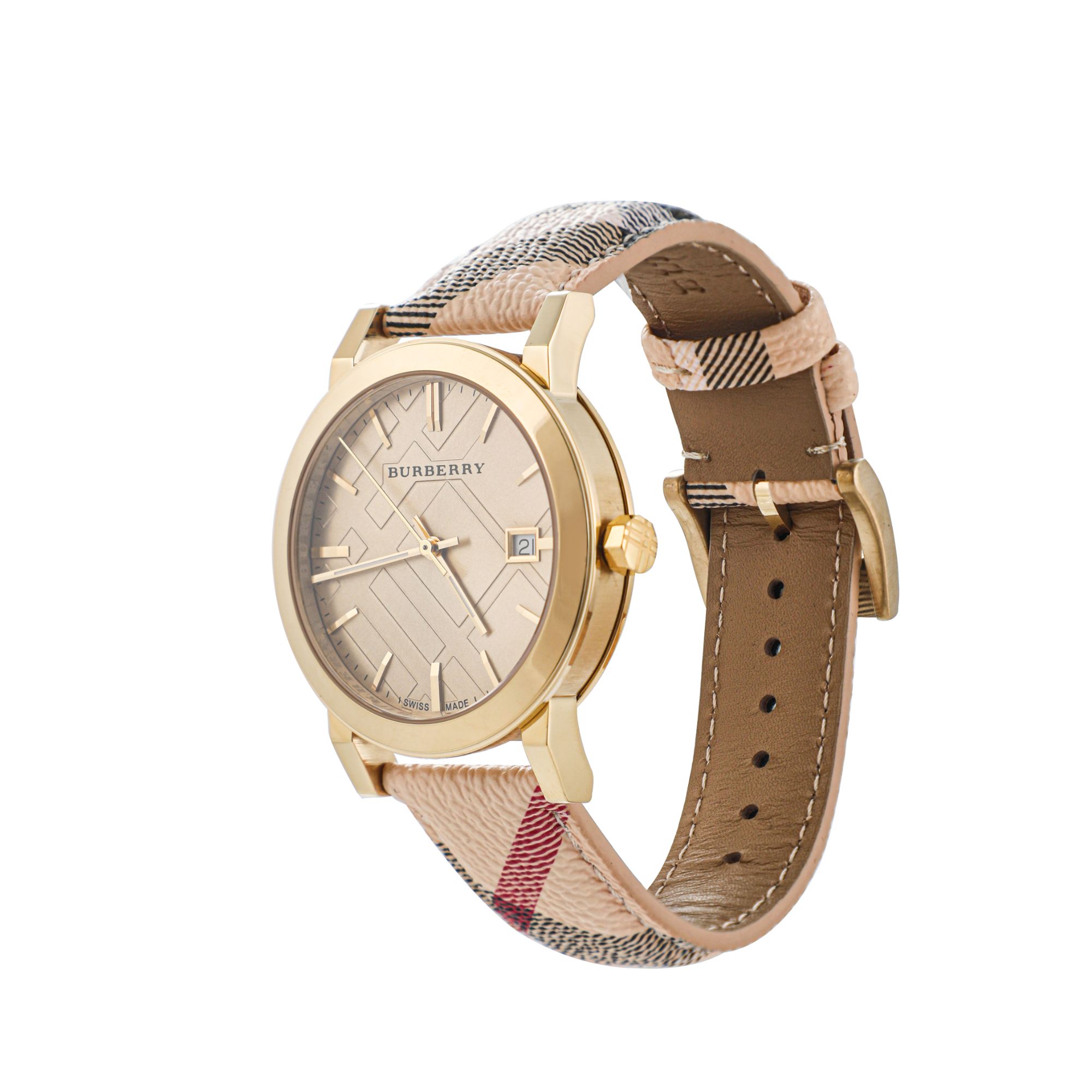 【YDD】BURBERRY博柏利金色皮革石英女士表38表盘BU9026