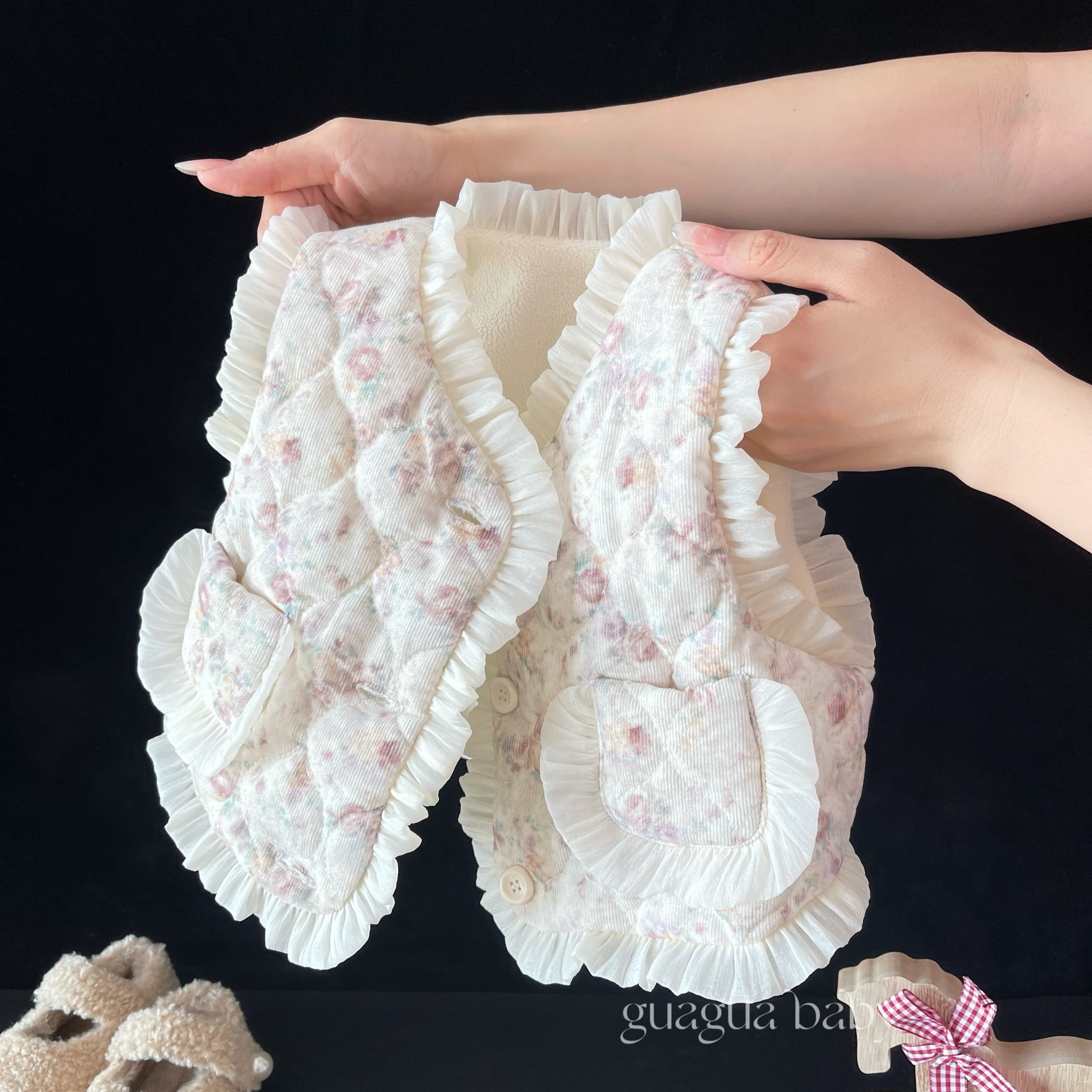 甜美公主风马甲女宝宝保暖棉服秋冬洋气夹棉加绒背心外穿坎肩马甲