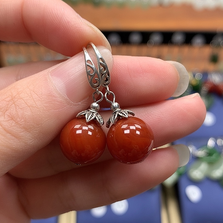 玛瑙/玉髓银S925镶嵌耳环12左右