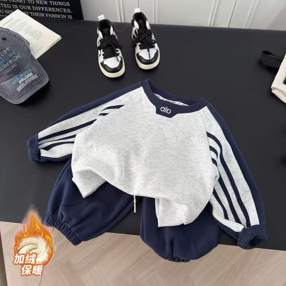 秋冬新款加绒加厚奥利绒运动风中性长袖常规款洋气卫衣套装