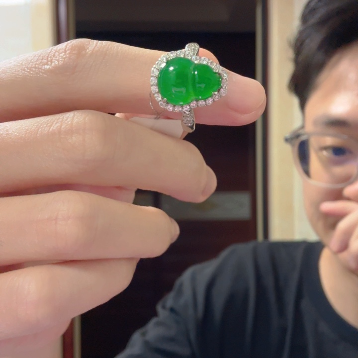 翡翠银S925镶嵌颈饰戒指