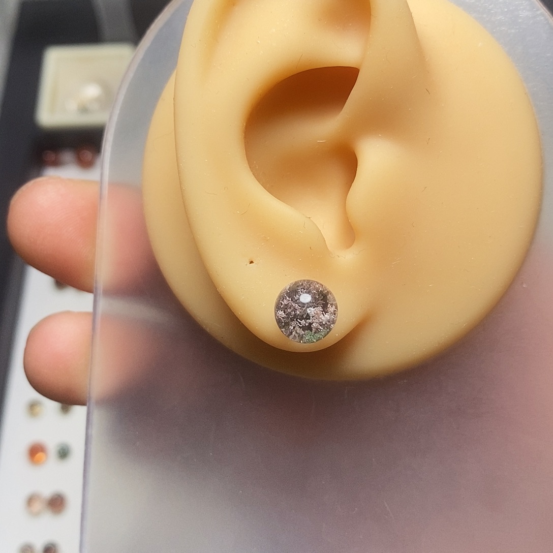 水晶耳饰银S925镶嵌嗨8.1mm紫幽灵耳钉