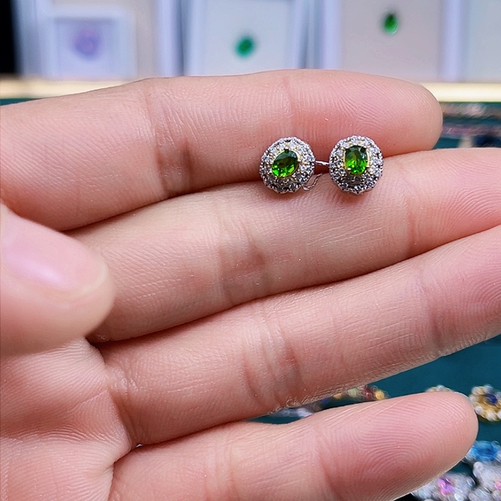 透辉石成品银S925镶嵌