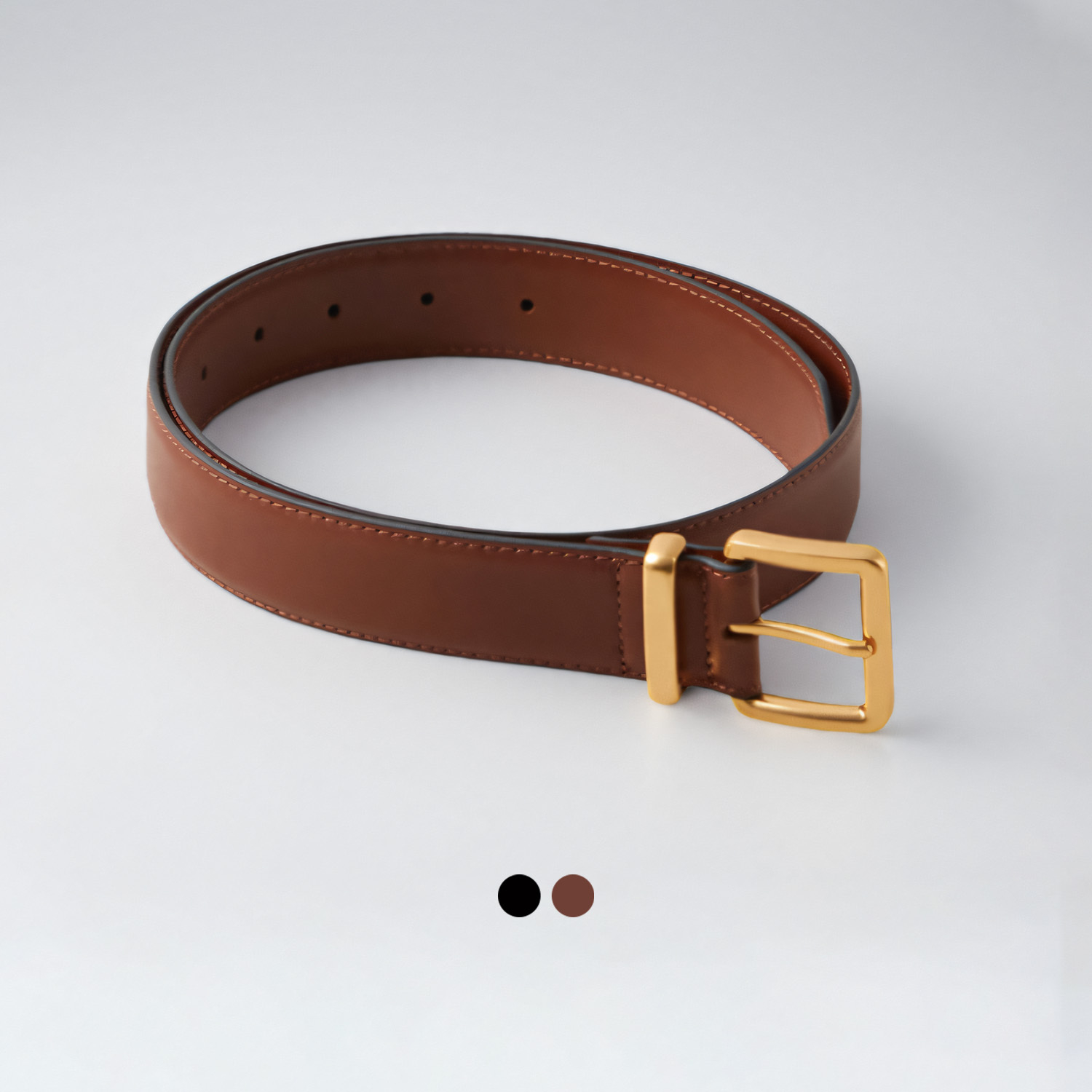 伊芙丽百搭咖色真皮质感金属扣腰带黑色皮带2025新款1G29Y0051