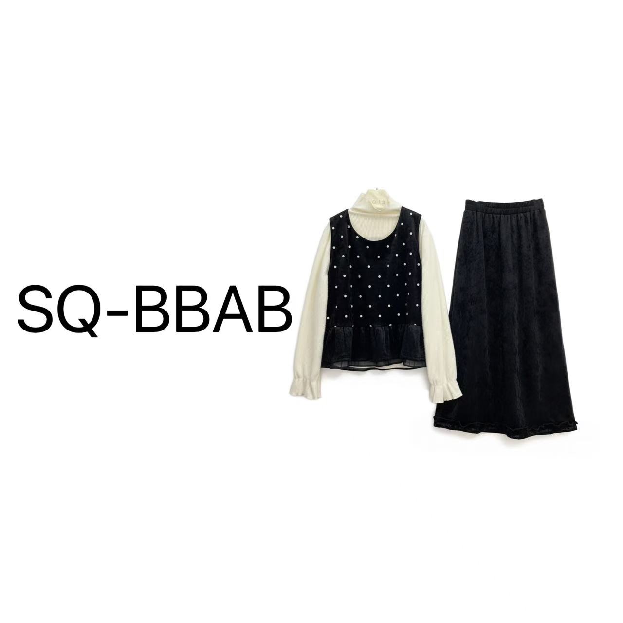 YB9197大码女韩系波点丝绒三件套