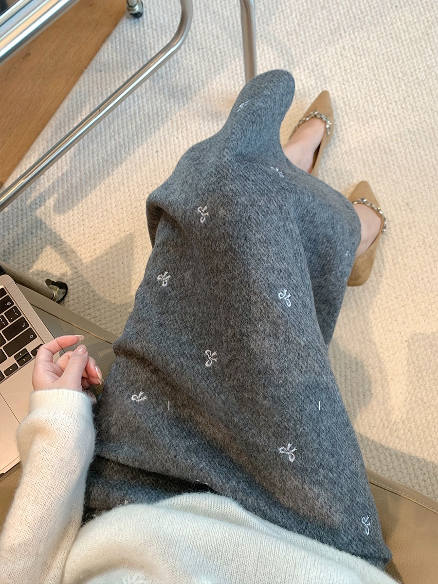 自留推荐爆款裙子~蝴蝶结毛呢半身裙女2025秋冬法式高腰显瘦A字裙