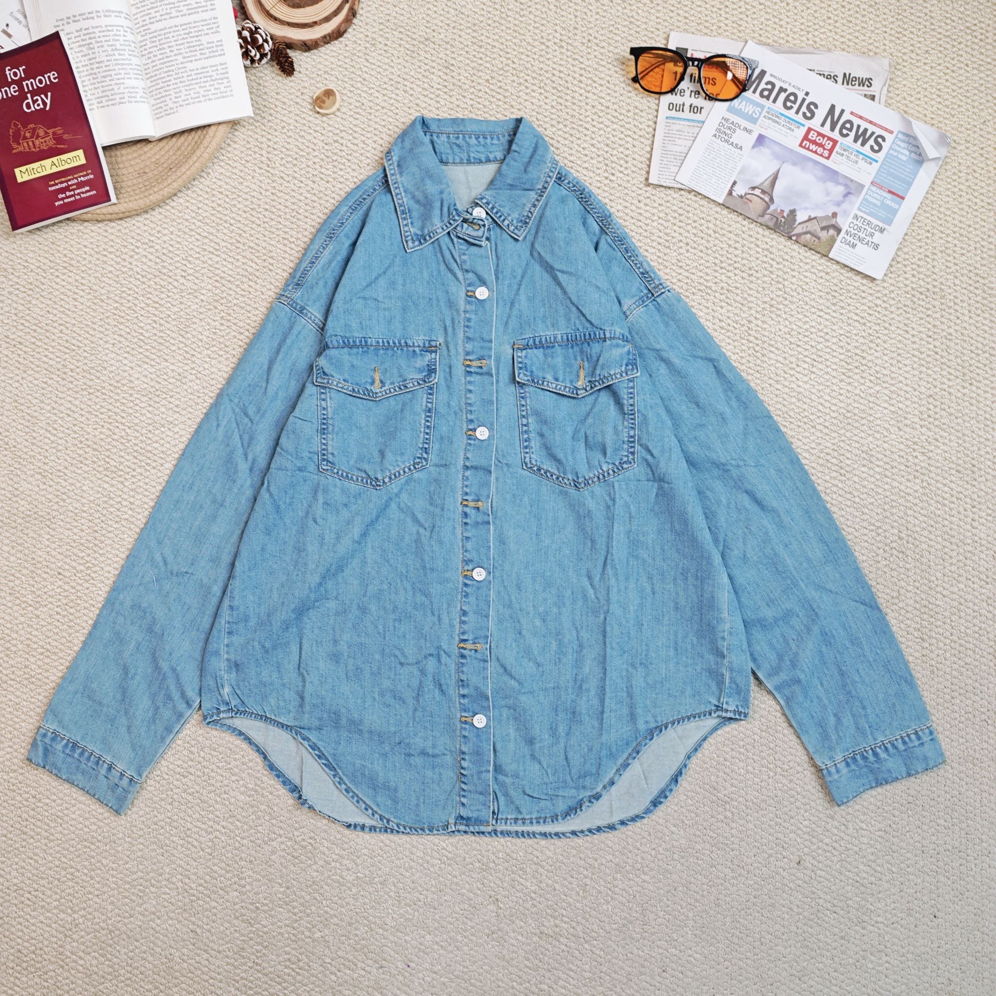 2025春季新款休闲宽松百搭纯色牛仔长袖衬衫外套0270