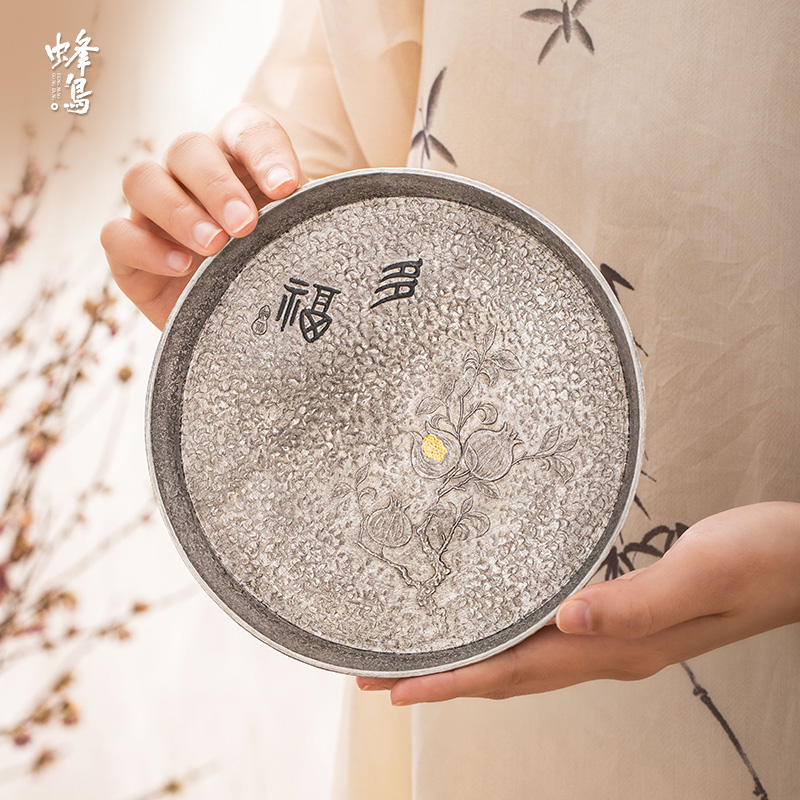 蜂鸟工坊&锡雕侠侣锡器 锡石榴壶承干泡台家用茶具茶道WCXHC317
