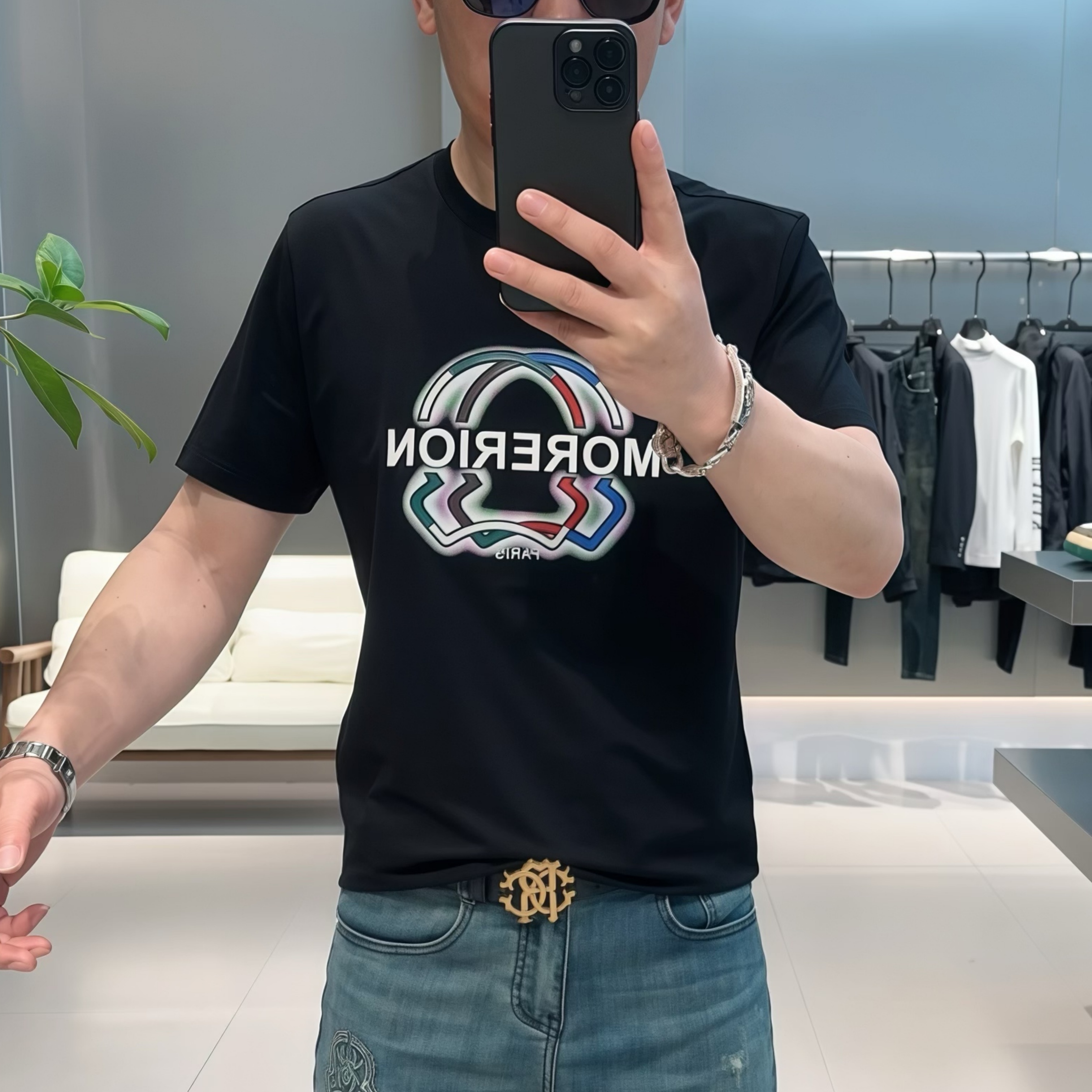 【VG轻奢】2025夏季高品质七彩立体拼皮浮雕时尚百搭短袖T恤258508