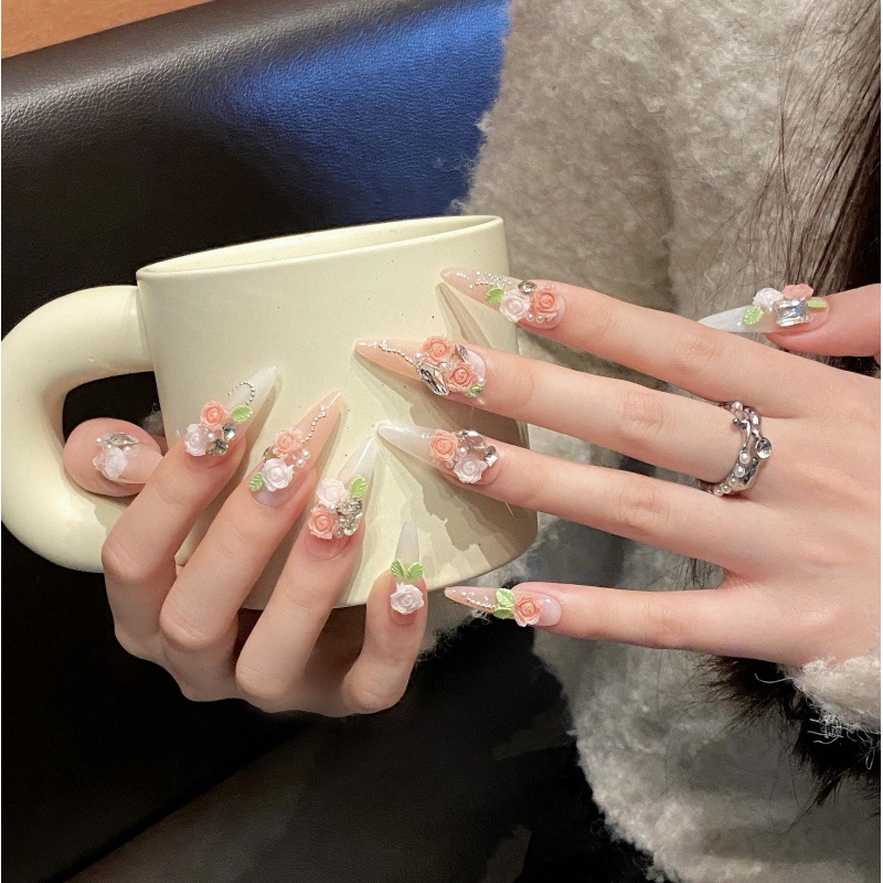 【冰封玫瑰】ins新款琉璃手工穿戴甲气质显白百搭款辣妹