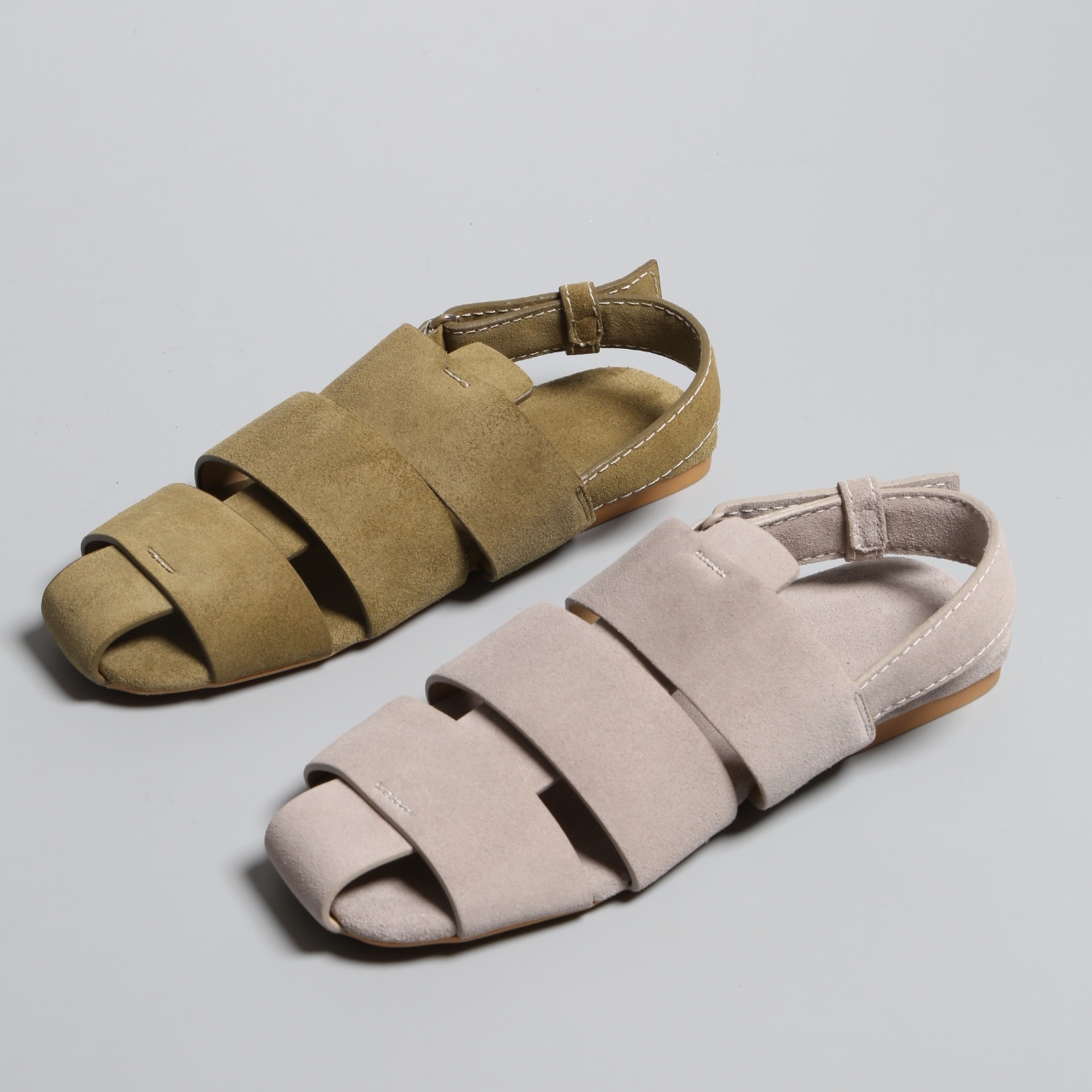 巴黎 牛磨砂皮面羊皮内女平底凉鞋单鞋圆头平底女休闲鞋