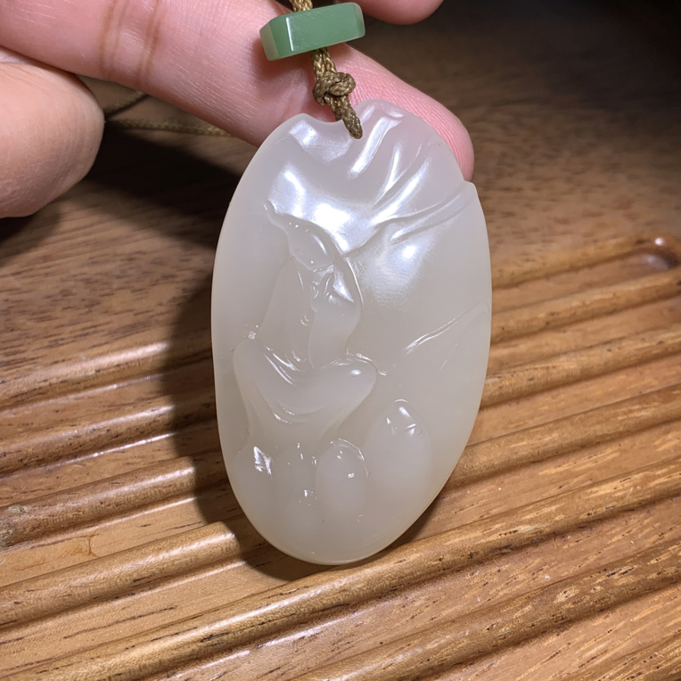 和田玉藕粉色冰底悟道挂件39g