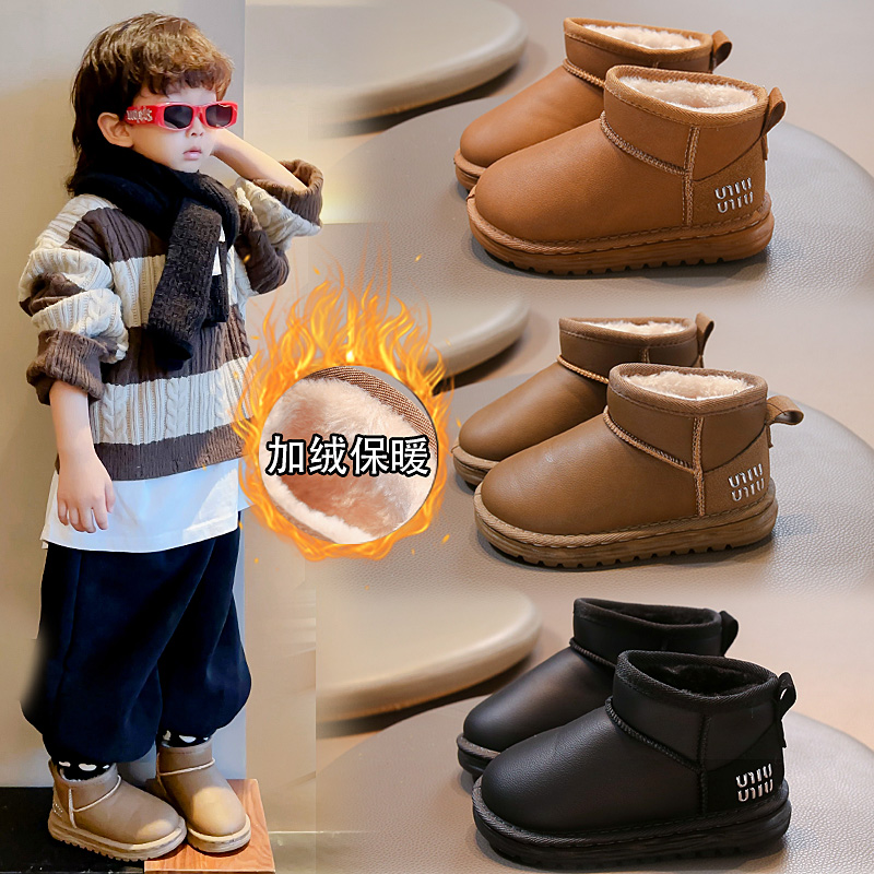 女童雪地靴2025新款冬季儿童东北大棉鞋女孩加绒保暖短靴冬款6618