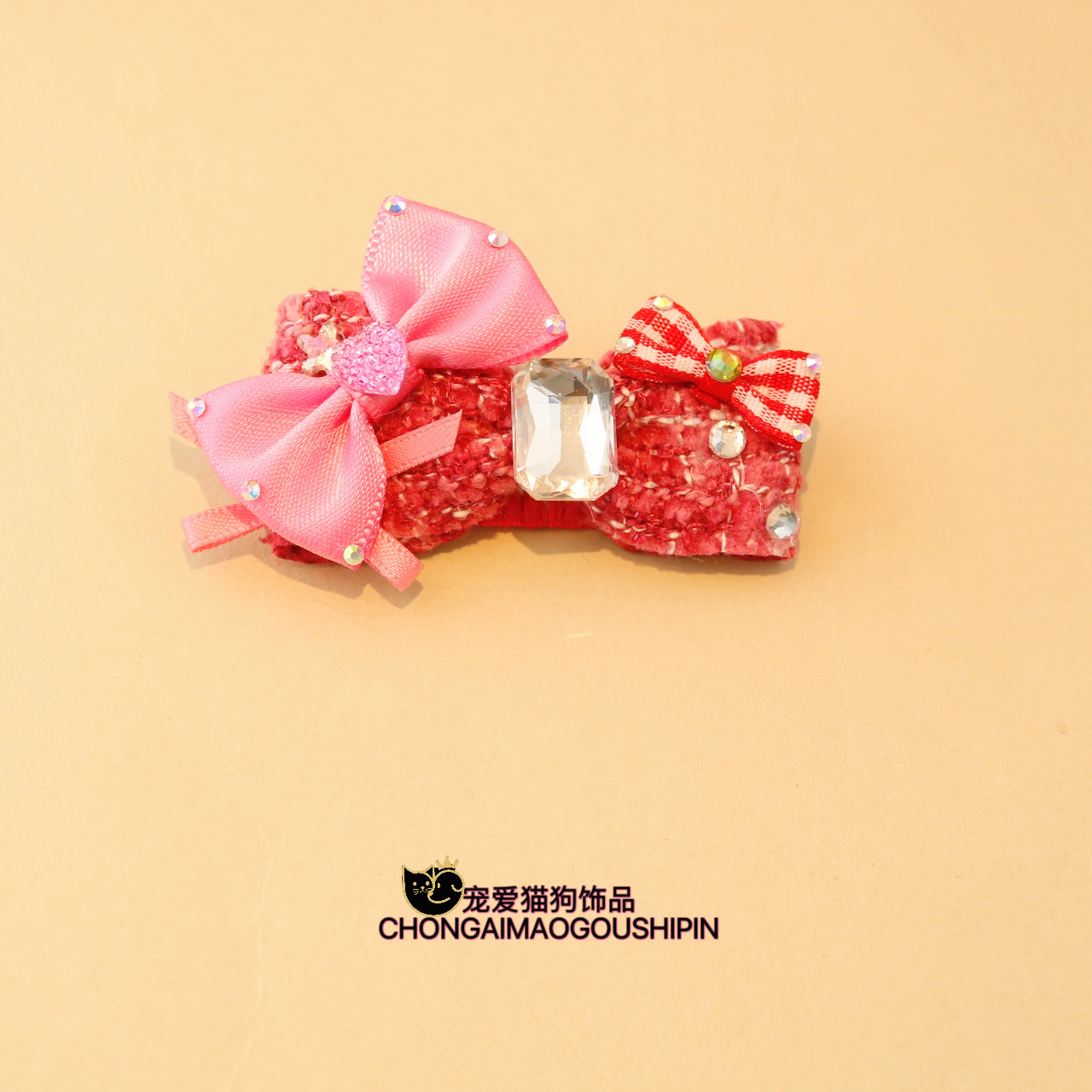 宠物饰品带钻布艺蝴蝶结狗狗发夹马尔济斯约克夏A898
