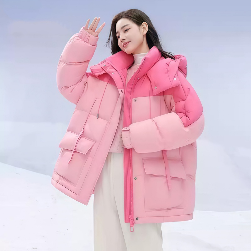 中长款棉服女2025年冬季新款时尚休闲显瘦蓬松韩系拼色保暖外套