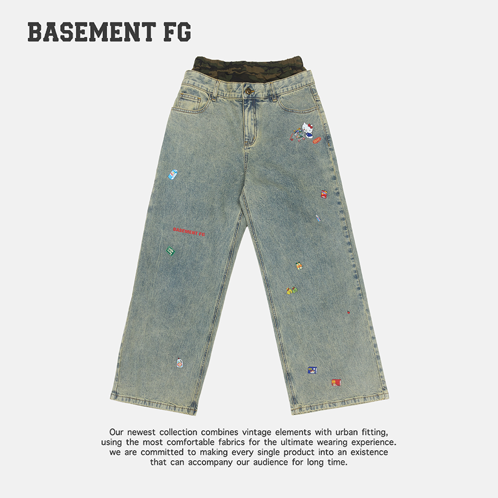 BASEMENT FGxHello Kitty自然腰秋季阔腿裤牛仔裤257330216028