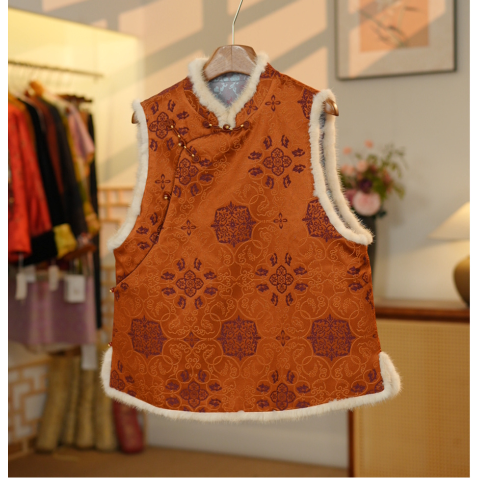 【缠枝宝相.丝毛】2025秋冬新款桑蚕丝夹棉加厚马甲G5158120