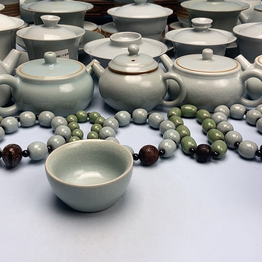 杯仿古天青微蓝釉压手杯原矿原釉原产地