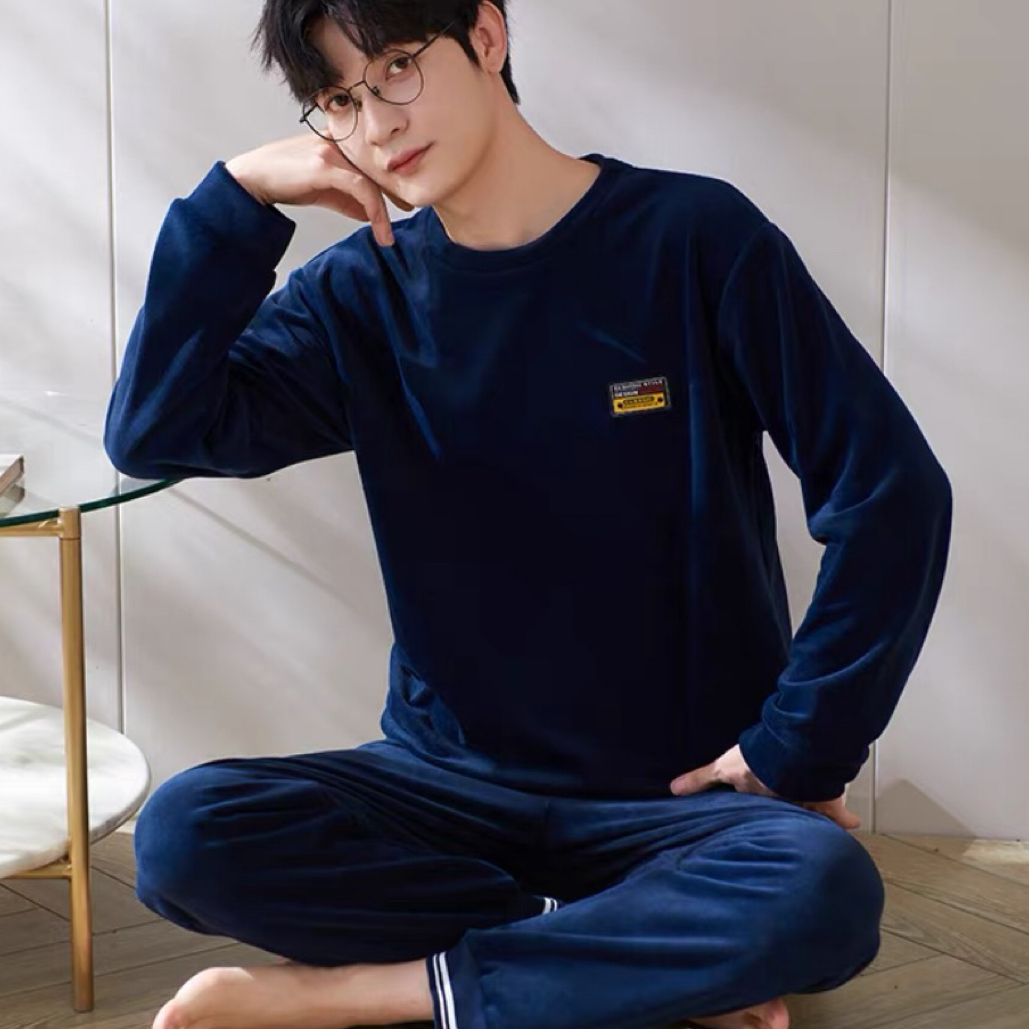 【海岛绒】睡衣男士秋冬加绒保暖薄款珊瑚绒圆领青少年家居服套装