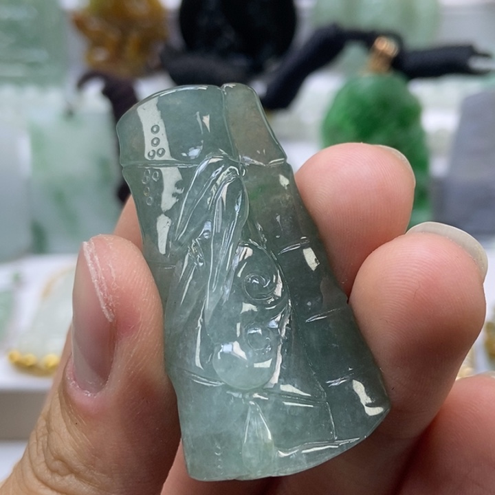 翡翠颈饰未镶嵌缅甸A货翡翠竹子